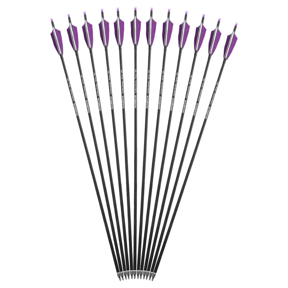 Spine500 Archery Mixed Carbon Arrows ID6.2mm OD7.8mm Shaft 100 Gr Arrowheads 4"Turkey Feather Archery Bow Hunting Shooting 12pcs