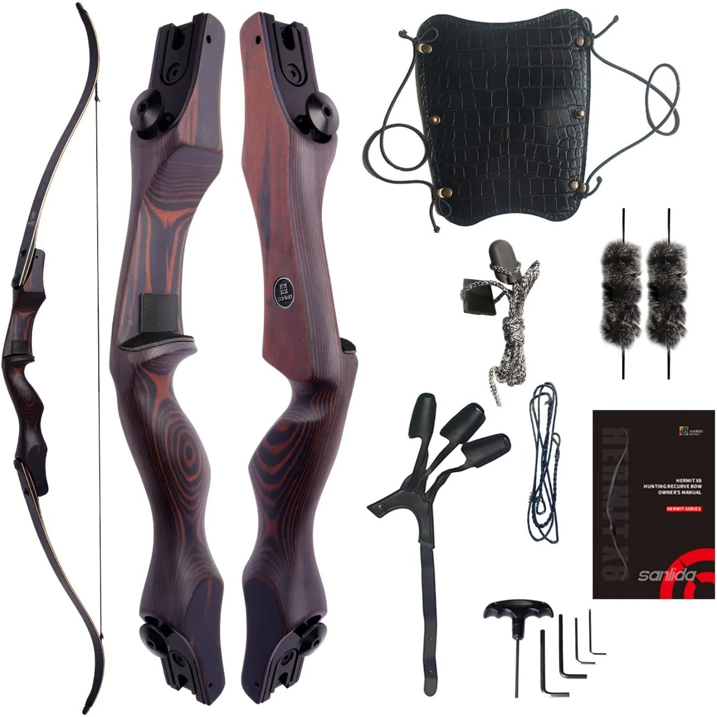 Sanlida Hermit X8 Standard ILF Takedown Recurve Bow for Adult Hunters, 60/62 Inch Wooden Hunting Recurve Bow Package, 25-60Lbs Right Hand Only, Archery Equipment for Outdoor Shooting Practice and Hunting Sports
