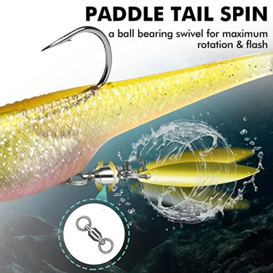 Shadtale Easy Catch Soft Fishing Lures with BKK Hooks - Trembly Sinking and Vibrating Swim for More Bites Pre-Rigged Swimbaits