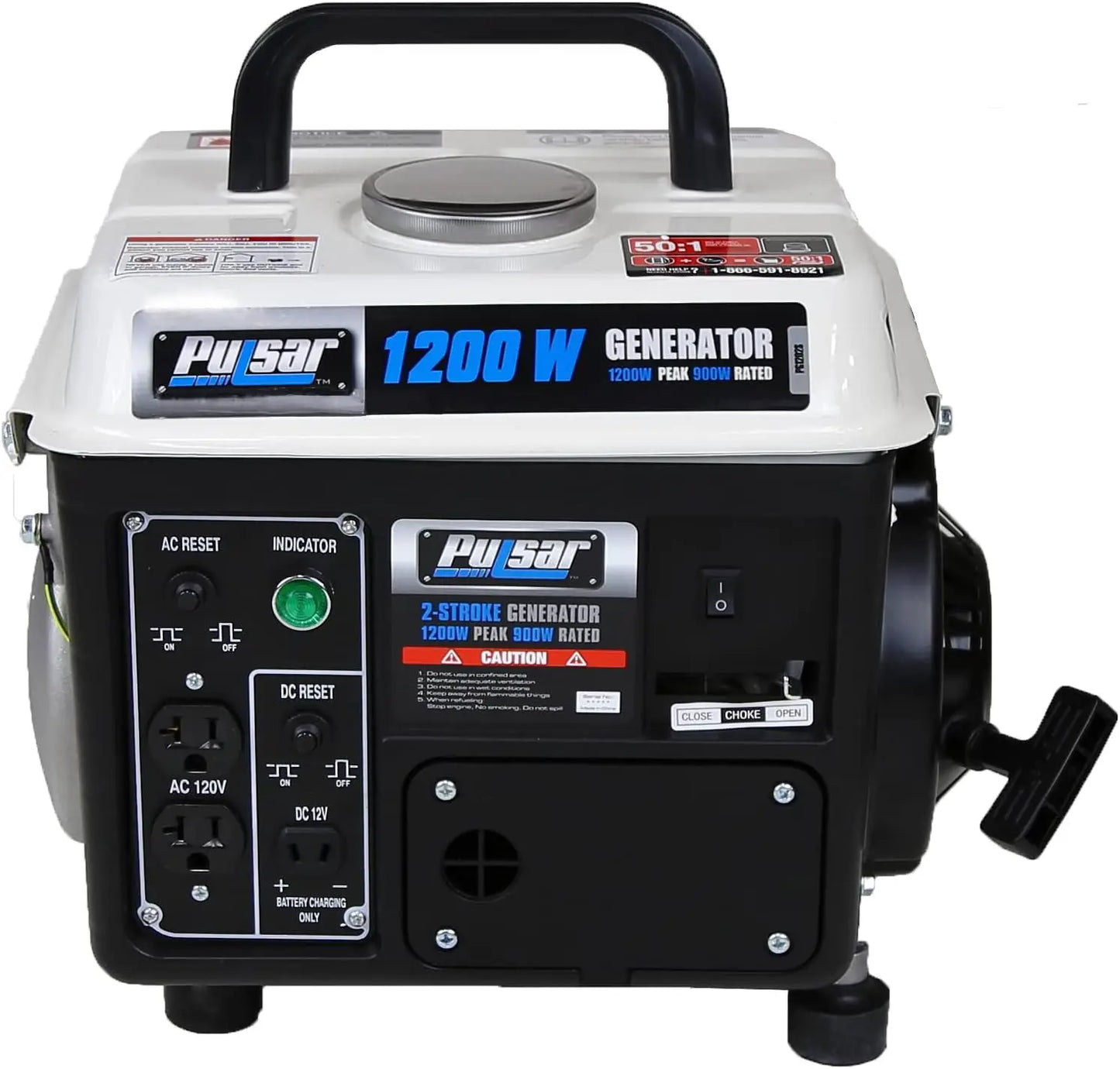 1200W Portable Gas Generator, 2-Stroke Engine with Recoil Start, Compact Design for Camping & Outdoor Use