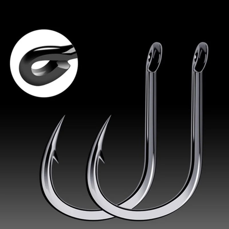 100pcs High Carbon Steel Fishing Hooks Pack #3~12 Circle Black Barbed Hooks with Hole