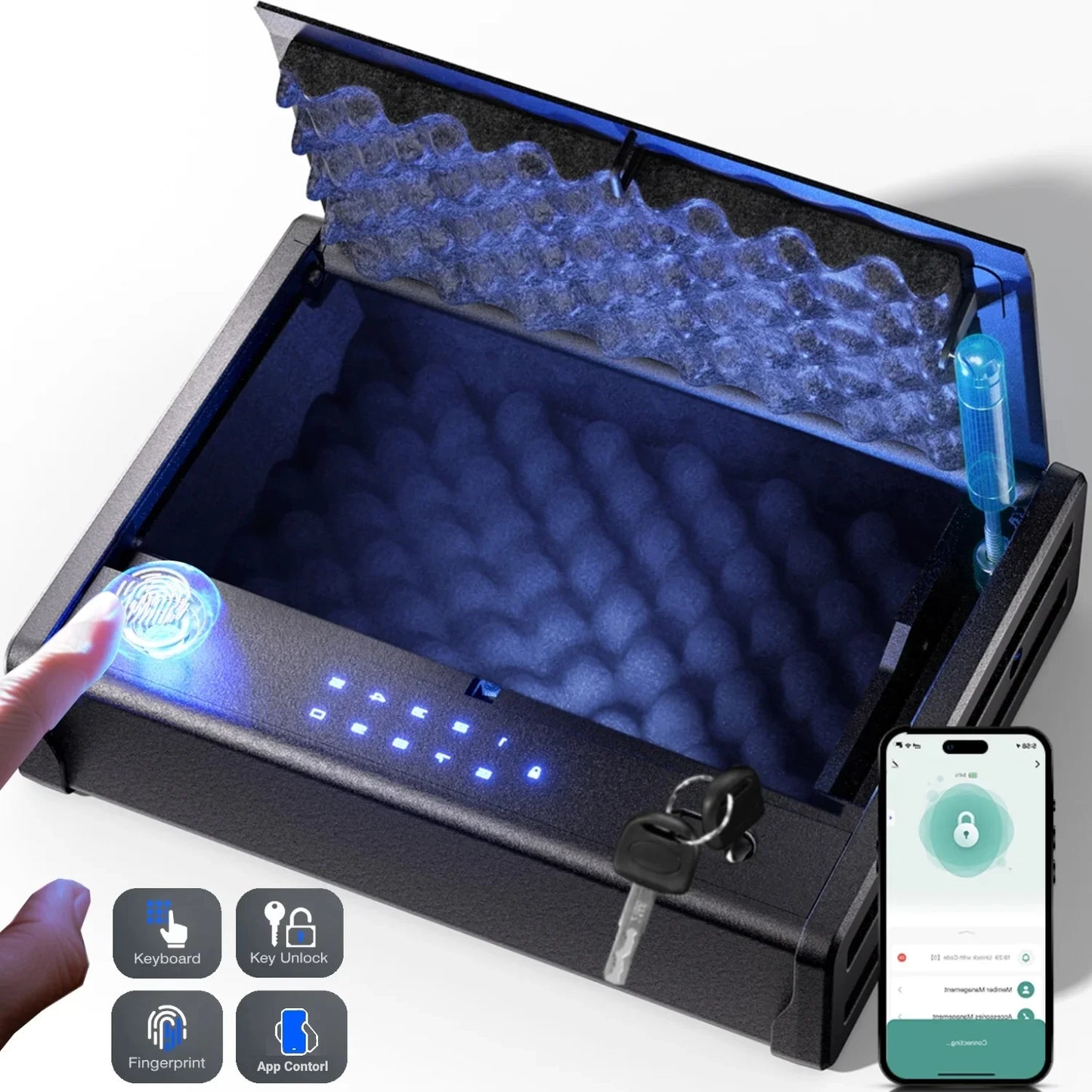 Blacksmith Biometric Pistol Safe Gun Locker Box with APP Control and Fingerprint 5-Quick Access Unlock Gun Case for 2 Pistols