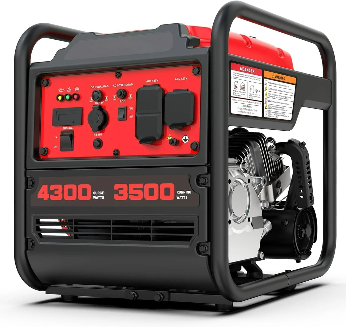 4300-Watt Portable Generator with Inverter Technology, 3500W Rated, 223cc 4-Stroke Gas Powered Engine, 30 Amp for Home, Custom