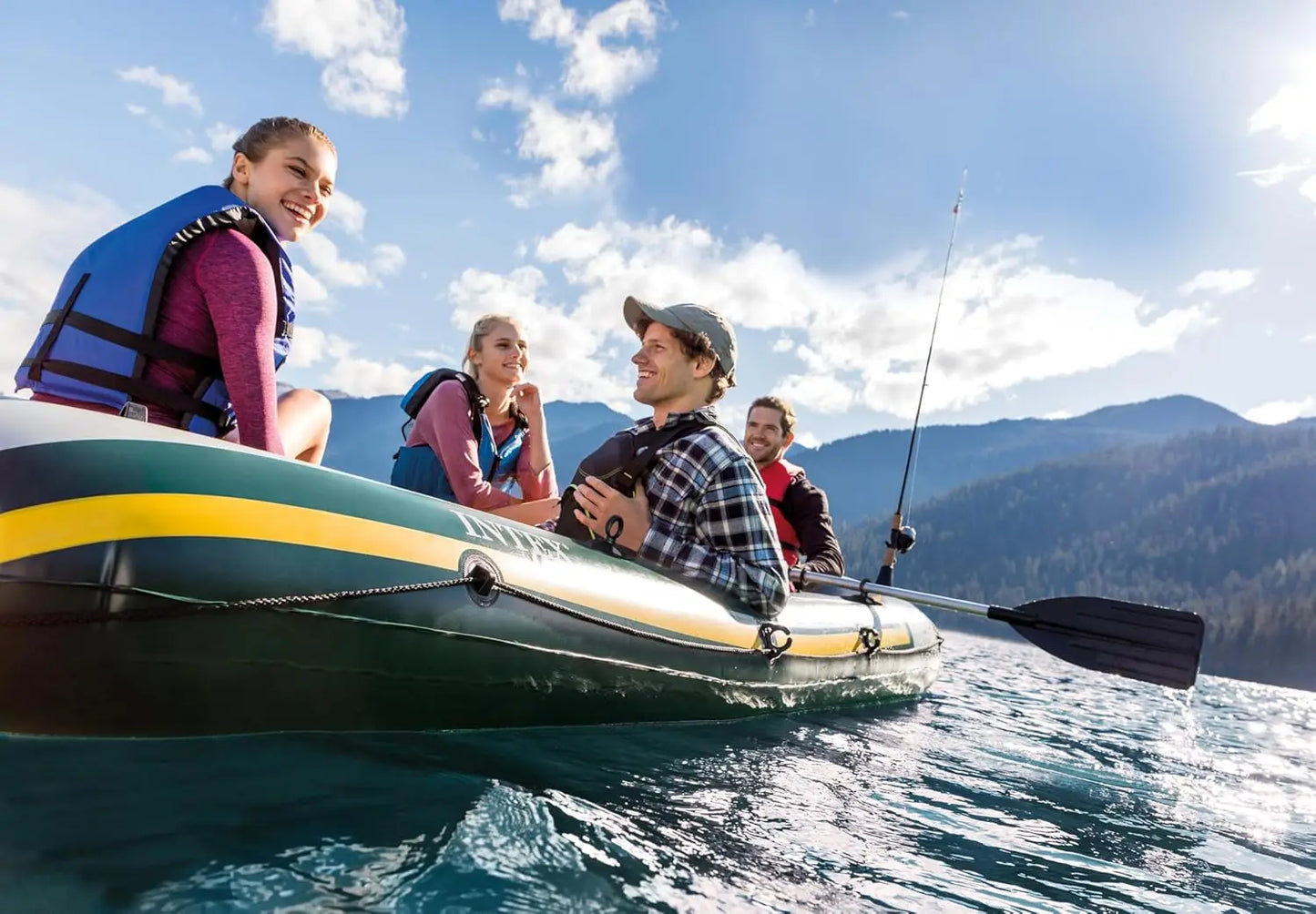 Inflatable Boat Set with Oars, High-Output Pump, Fishing Rod Holders, and Gear Pouch - Complete Series