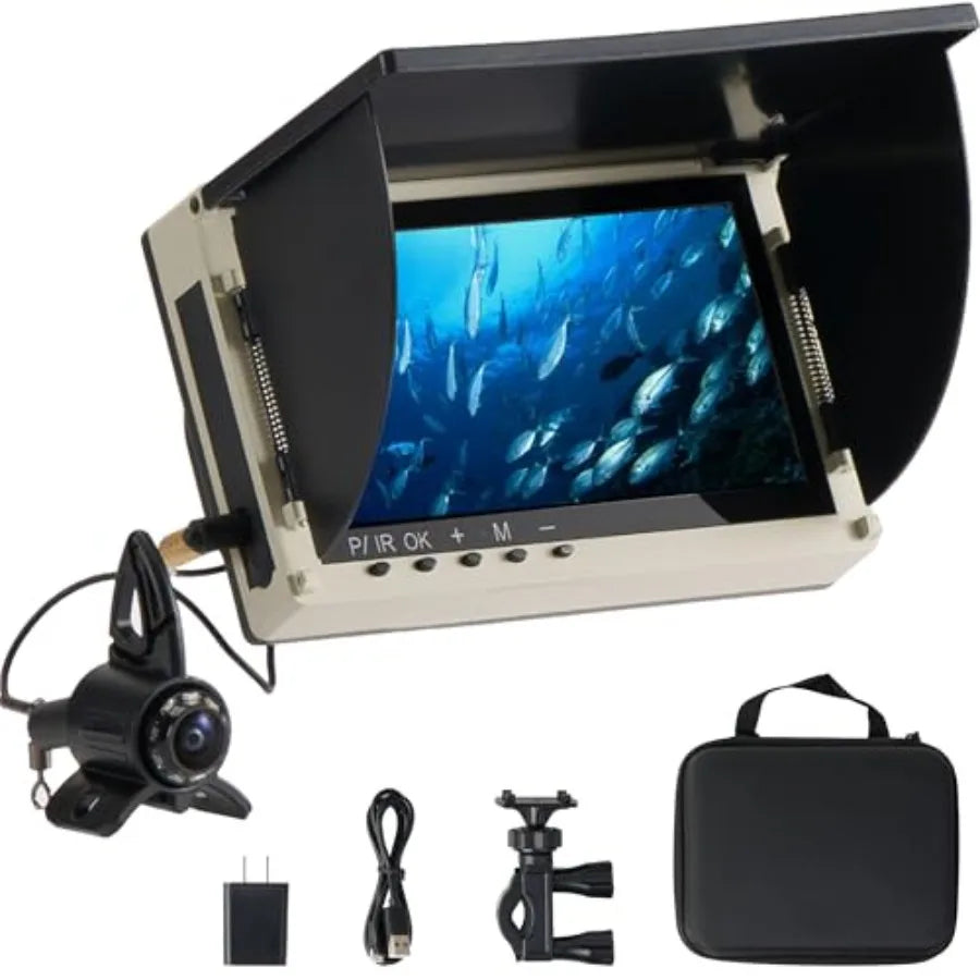 IP68 Waterproof Underwater Fishing Camera with Monitor for Ice Lake Sea Boat Kayak All-in-One Portable Fish Finder in Black wit