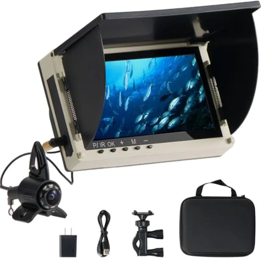IP68 Waterproof Underwater Fishing Camera with Monitor for Ice Lake Sea Boat Kayak All-in-One Portable Fish Finder in Black wit