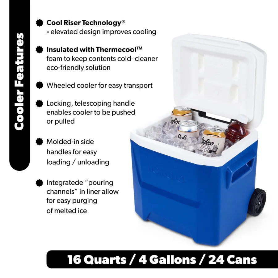 2 pack 16 QT Laguna hard side ice chest cooler with wheels for outdoor use, blue polyethylene, durable UV-resistant finish