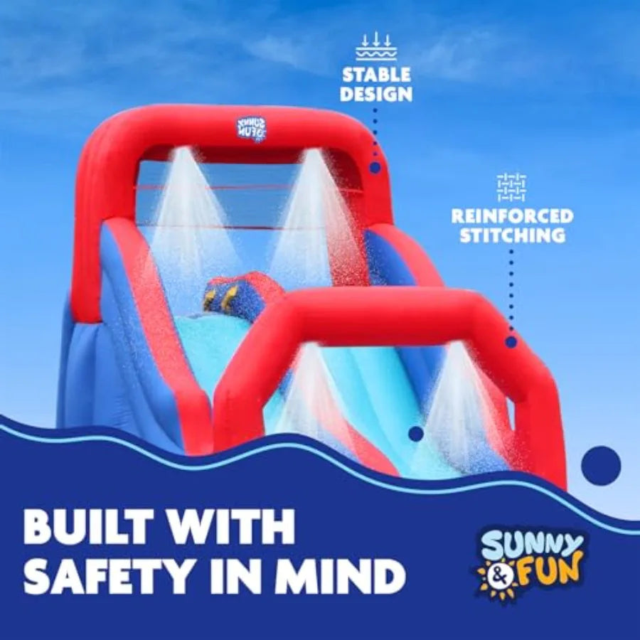 Dual Splash Inflatable Water Racing Slide Park for Outdoor Use Heavy-Duty PVC Material Blue and Yellow Design Quick Setup with