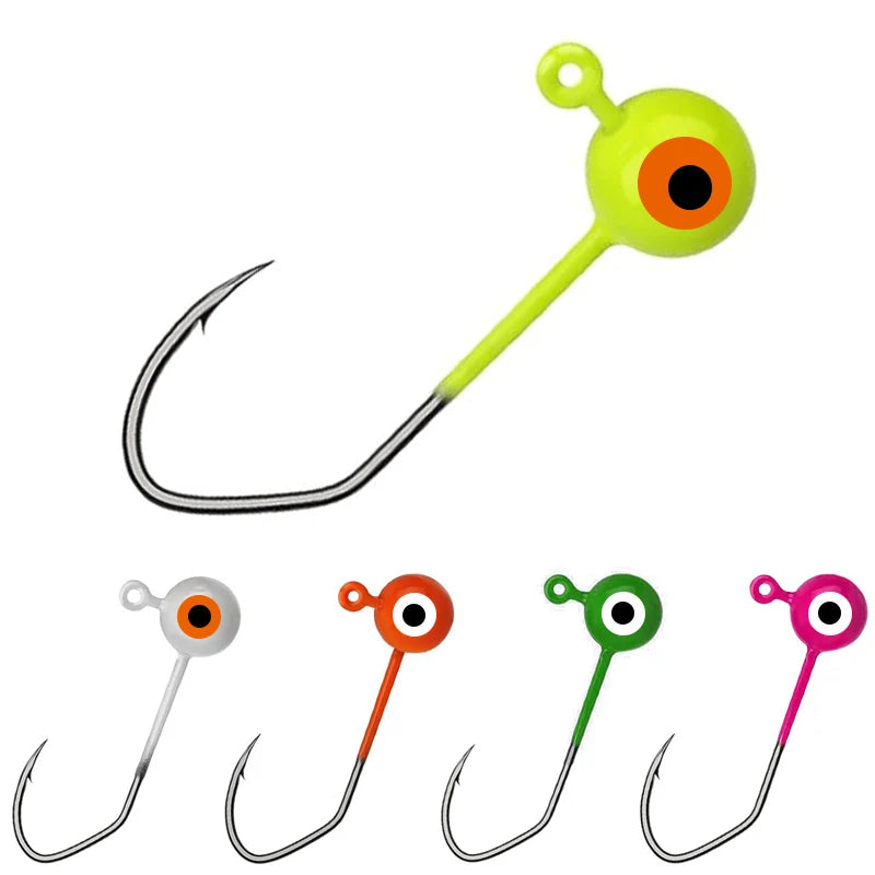 50pcs Round Ball Crappie Jig Heads Hook With Double Eyes Bass Trout Freshwater Saltwater Fishing Lure