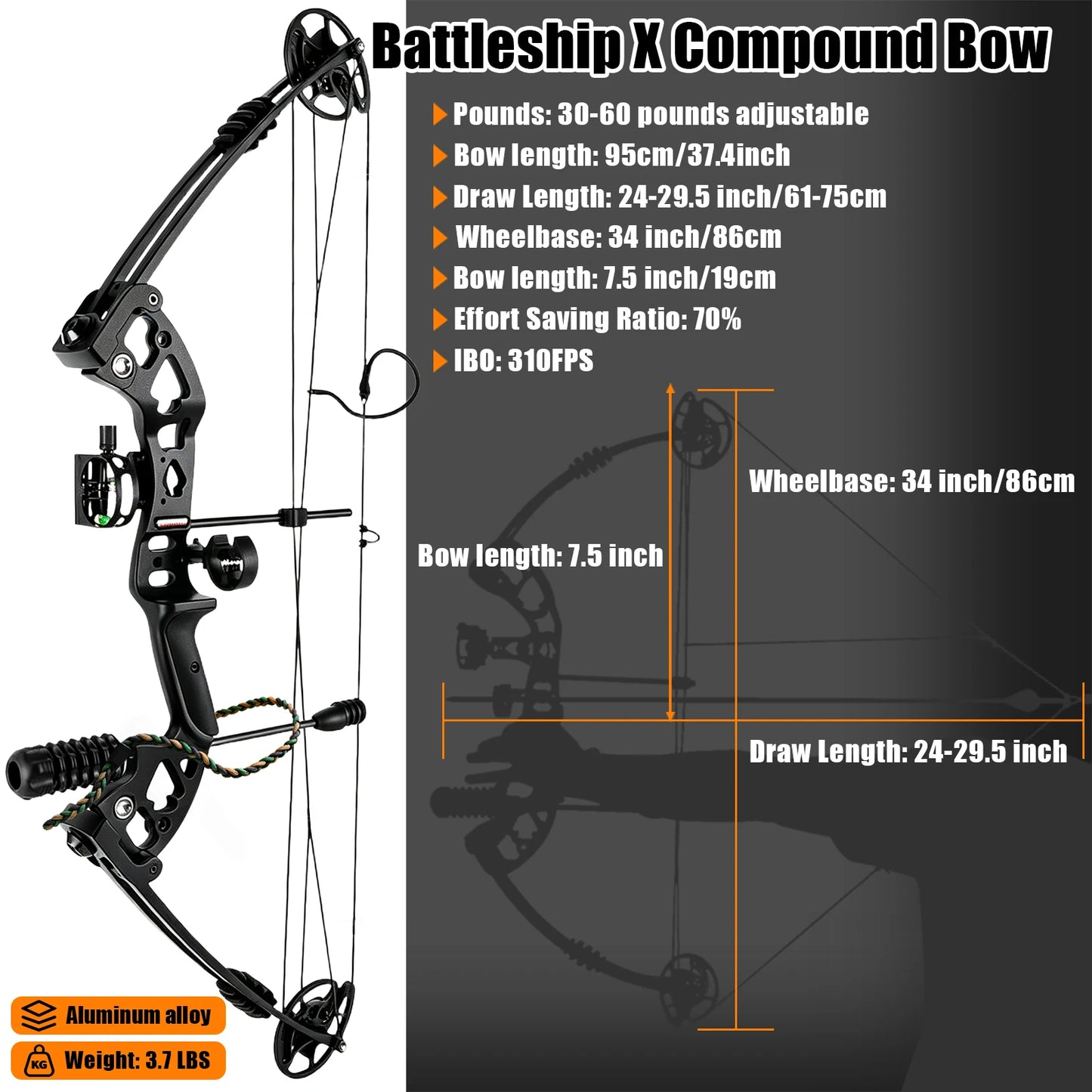 Right Hand Compound Bow Shooting Archery Set for Adults 19-30" Draw 30-60lbs w/ 3-Pin Lighted Sight, Quiver, Stabilizer & 12 Arrows, Fully Complete Accessories Archery Set Adjustable for Beginners & Intermediate Archers