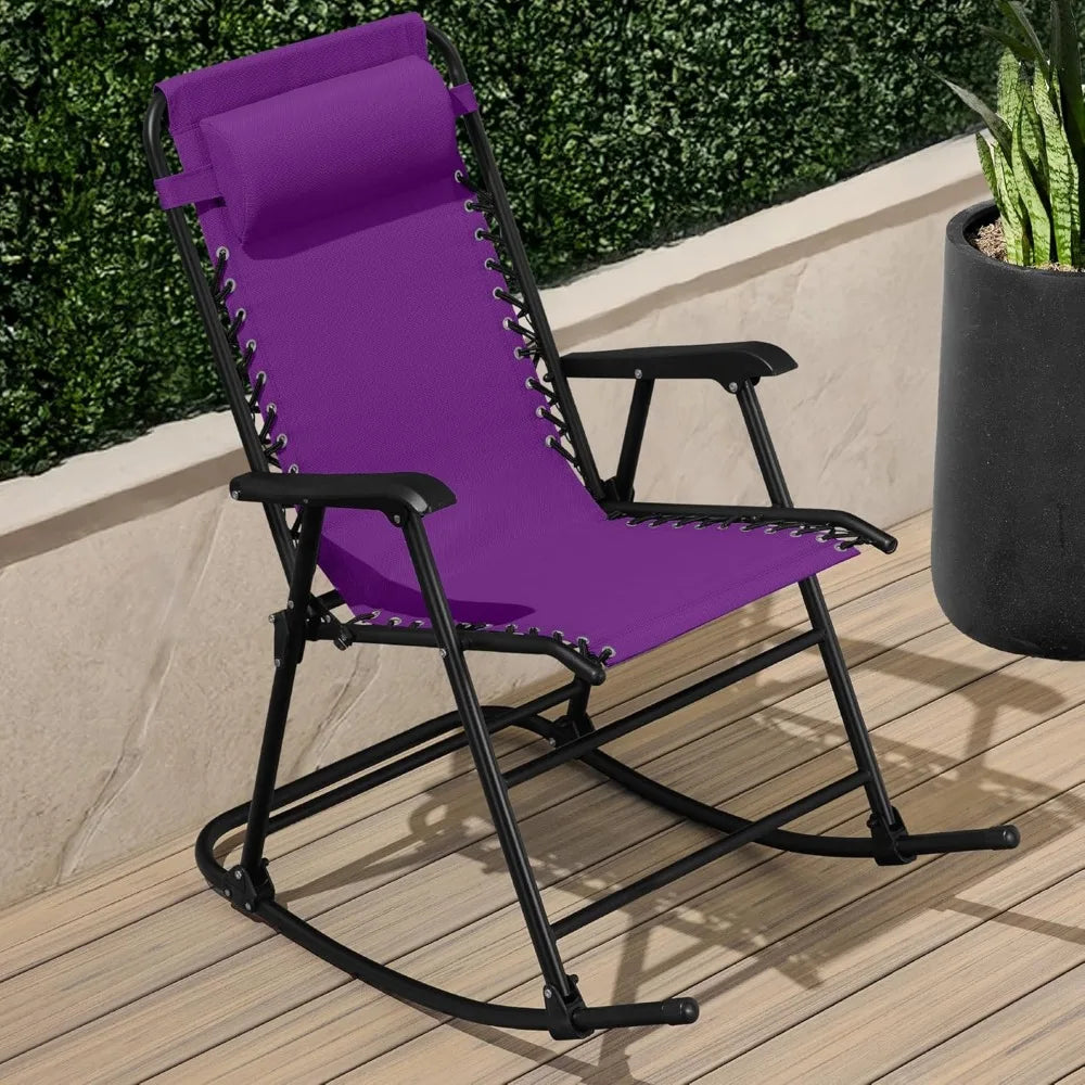 Zero Gravity Rocking Chair Folding Reclining Patio Lounge Adjustable Pillow Lawn Beach Camping 300lb, Custom