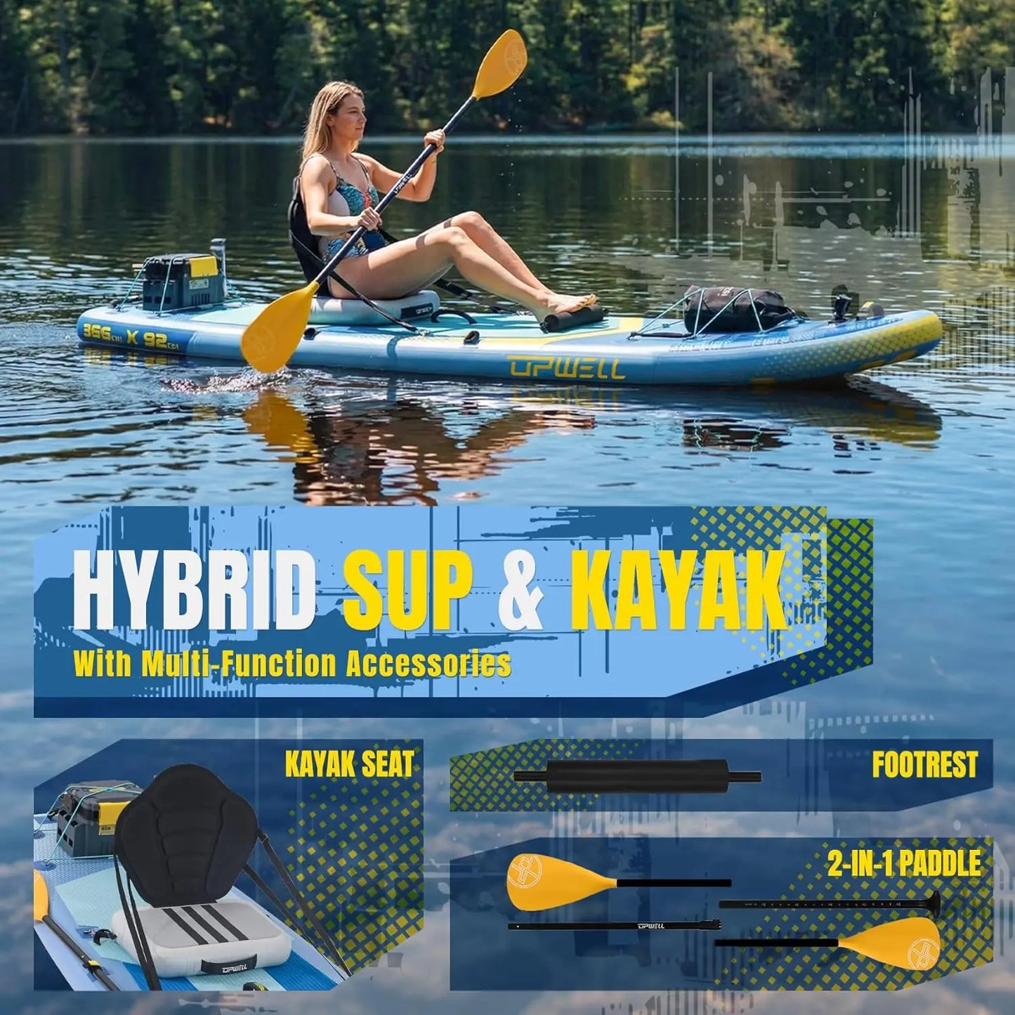 12ft x 36in Wide Inflatable Stand-Up Paddle Board for Adults & Teens, 2+1 Person SUP with Premium Add-Ons: 125L Backpack, Paddle, Leash, Hand Pump, Fins
