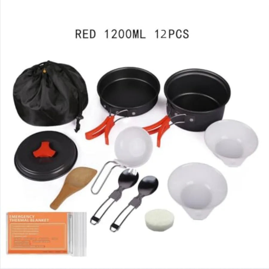 Voyage Living 12 PCS Lightweight Camping Cookware Set Non-Stick Pots, Pans and Utensils for Backpacking, Hiking Compact Mess Ki