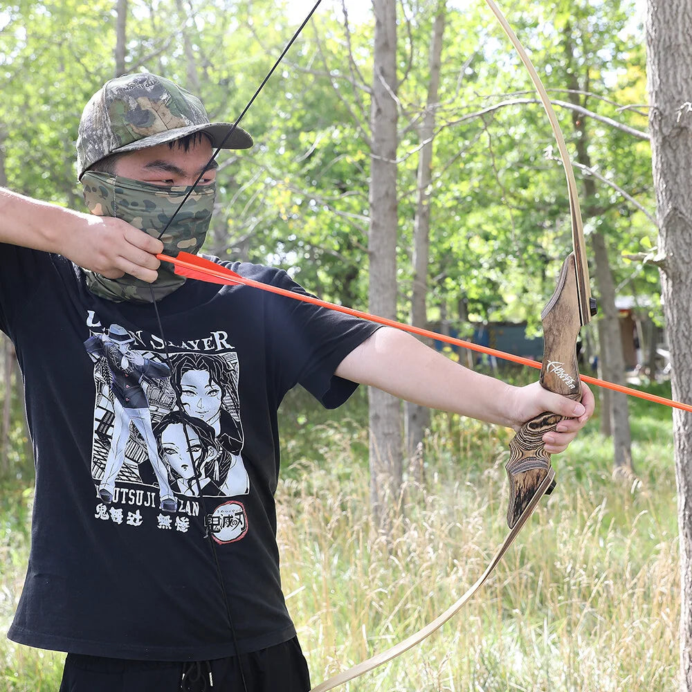60 Inch Takedown Recurve Bow Arrow Kit 20-60Lbs Adjustable Draw Weight Wooden Riser Bamboo Core Laminated Limbs Right Hand Portable Archery Set for Adult Target Shooting and Light Outdoor Hunting Training Gear