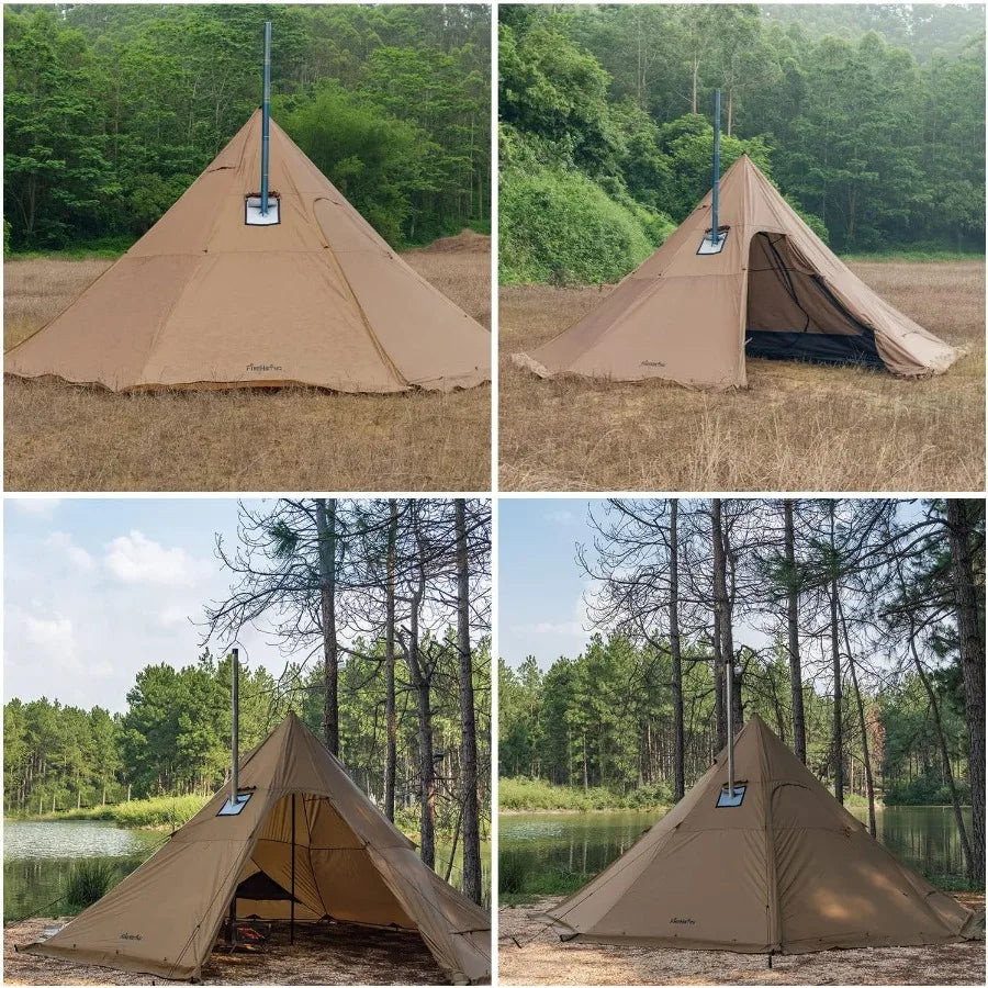 Camping Hot Tent 4-8 Person Tipi Tent with Stove Jack for Bushcraft Cooking and Heating in Remote Wilderness Environments Ideal