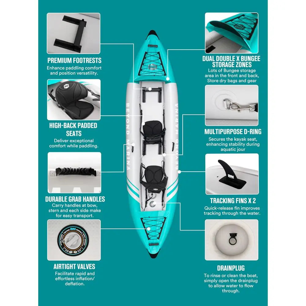 Kayak 2 Person Adult Tandem Kayak With Drop Stitch Floor, Touring Kayak With Aluminum Paddles, Seats, Footrests,Pump,Fins Custom