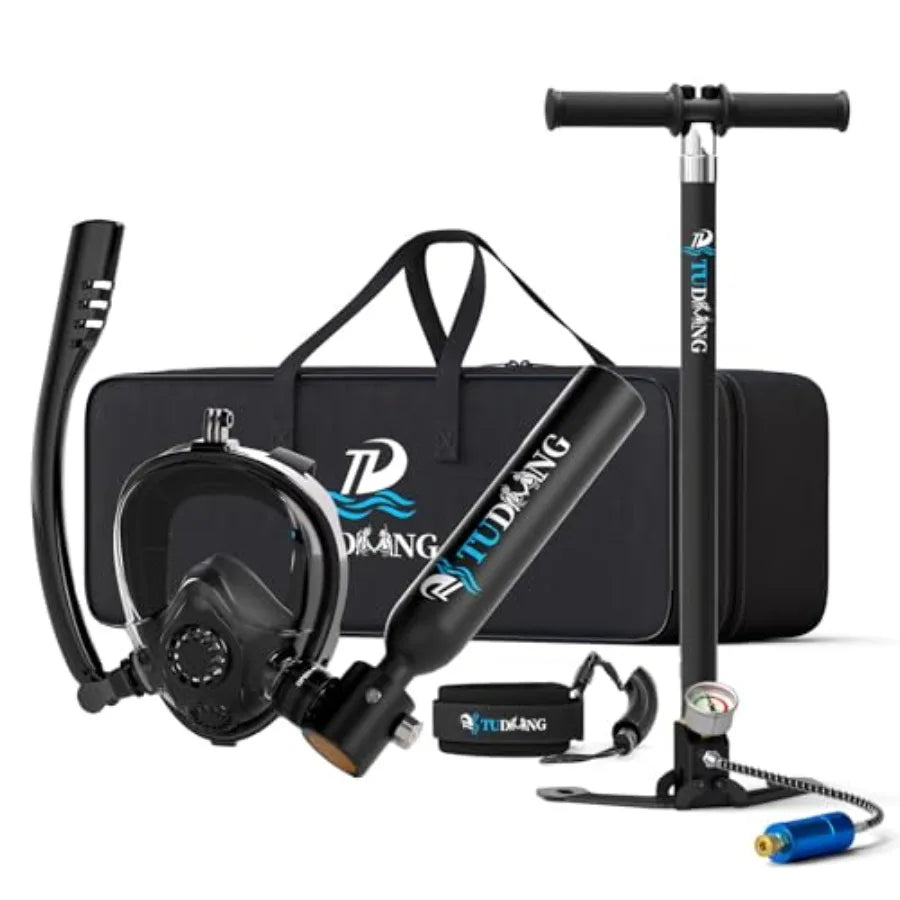 Underwater work diving tank: aluminum, black, portable 0.5L scuba tank with air compressor, 3000 PSI max, 6-10 min breath suppo