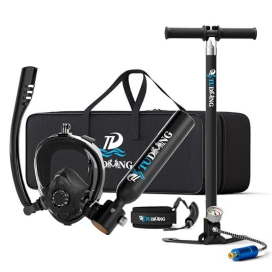 Underwater work diving tank: aluminum, black, portable 0.5L scuba tank with air compressor, 3000 PSI max, 6-10 min breath suppo