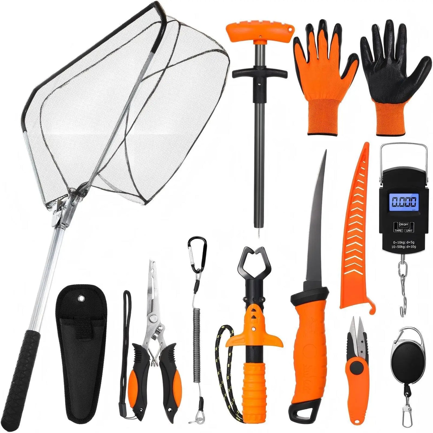 10 Pcs Multi Function Fishing Tool Set Include Fishing Pliers With Lanyard & Protective Sheath Landing Net Fillet Knife Fish Scale Fish Gripper Hook Remover Braid Scissors Fishing Gloves Ideal Gift For Anglers Father