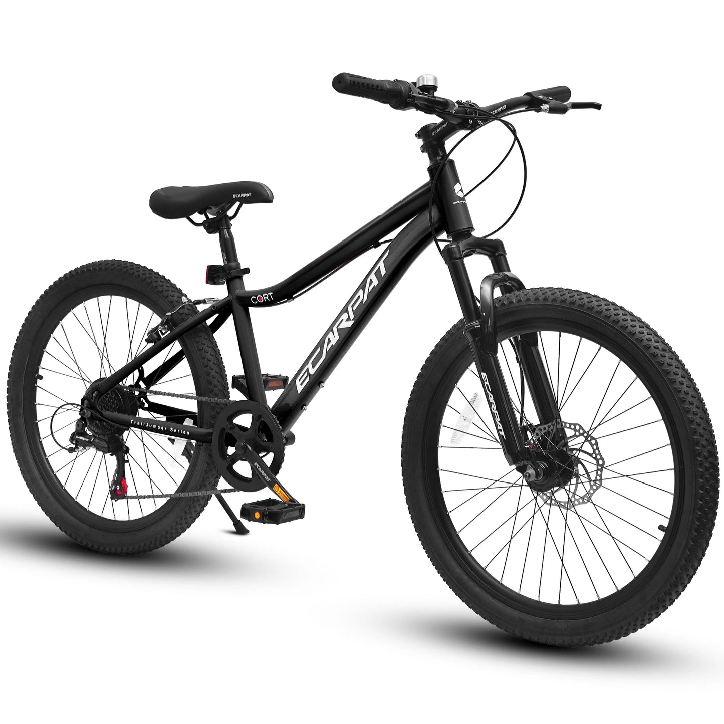 24 Inch Kids' Mountain Bike, 7 Speed Mountain Bicycle with Front Suspension, Front Disc Brake and Rear V-Brake, Carbon Steel Frame Outdoor Cycling City Bike for Teenager Boys Girls Gifts