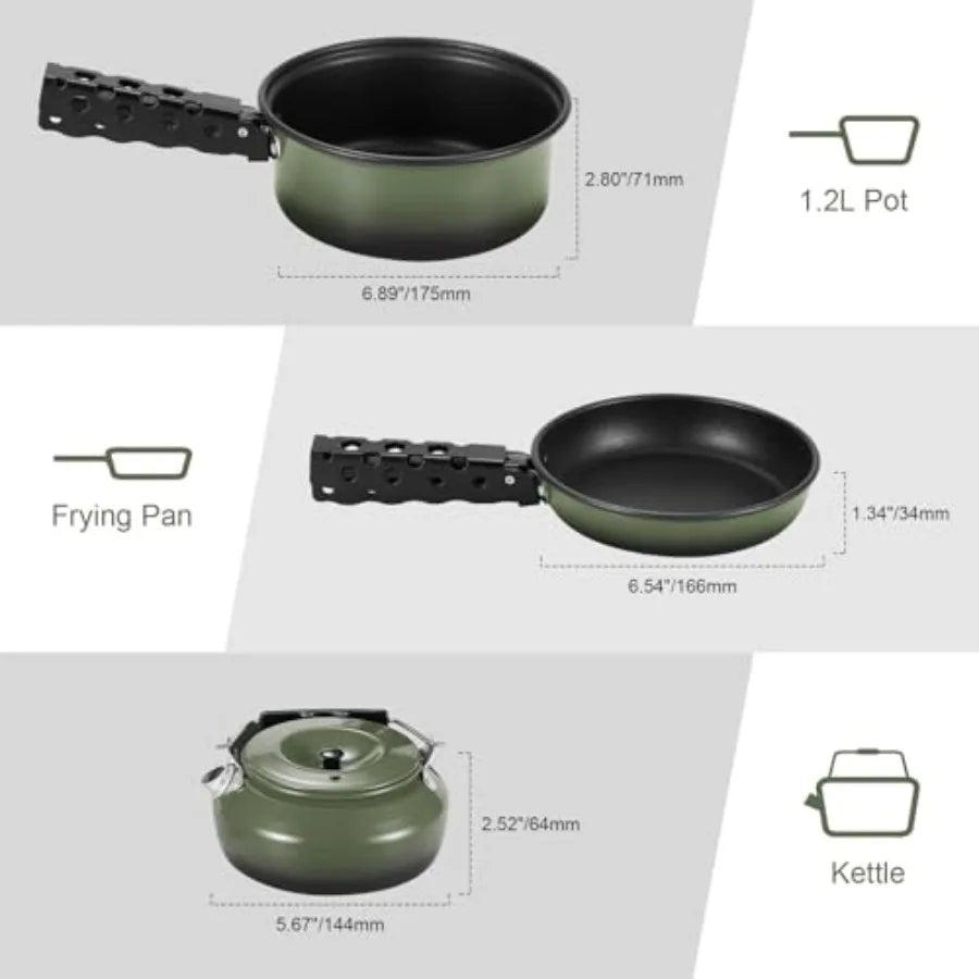 5pcs Camping Cookware Non-Stick Camping Pot and Pan Set with Kettle and Removable Handle for Hiking Backpacking and Picnic
