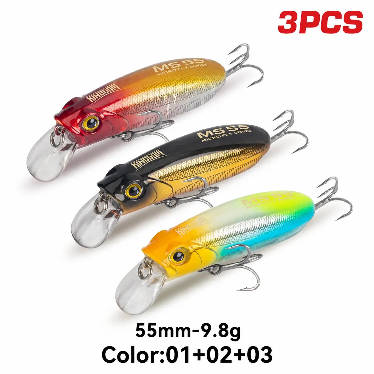 Kingdom 3PCS Sinking Floating Minnow Lure 55mm 9.8g  65mm 12.2g Artificial Hard Baits Wobblers Long Casting Seabass Trout Fishing Lure