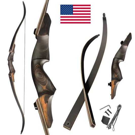 Takedown Recurve Bow 40-60lbs 60inch Bamboo Core Limbs 15" Wooded Riser Right Hand Archery Hunting Shooting Target Split Bow