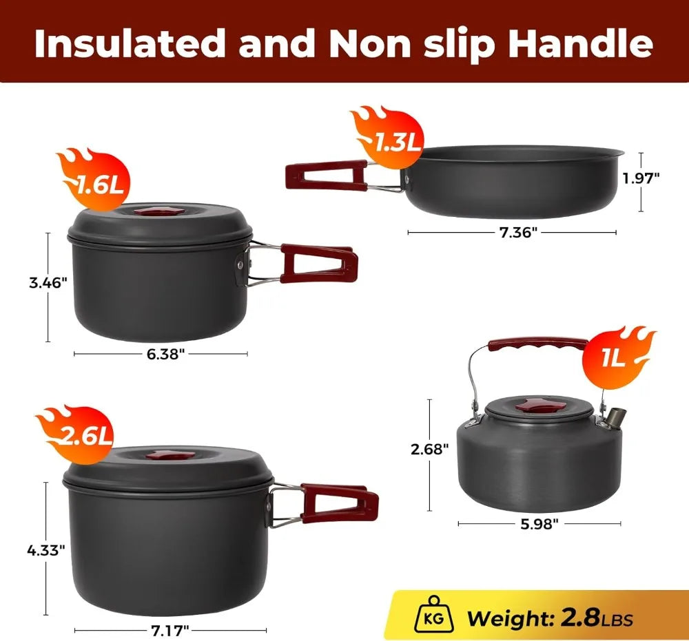 24-Piece Camping Cookware Set: Lightweight Backpacking Mess Kit for Hiking, Picnic, Family Outdoor Cooking