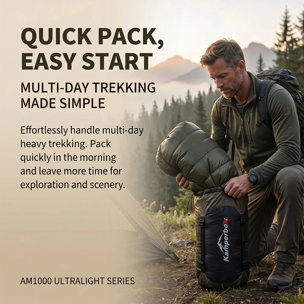 Kamperbox AM1000 Sleeping Bag 1000g Grey Down Filling 20D Nylon Shell Polyester Pongee Lining Portable Warm Camping Sleeping Bag for Outdoor Travel