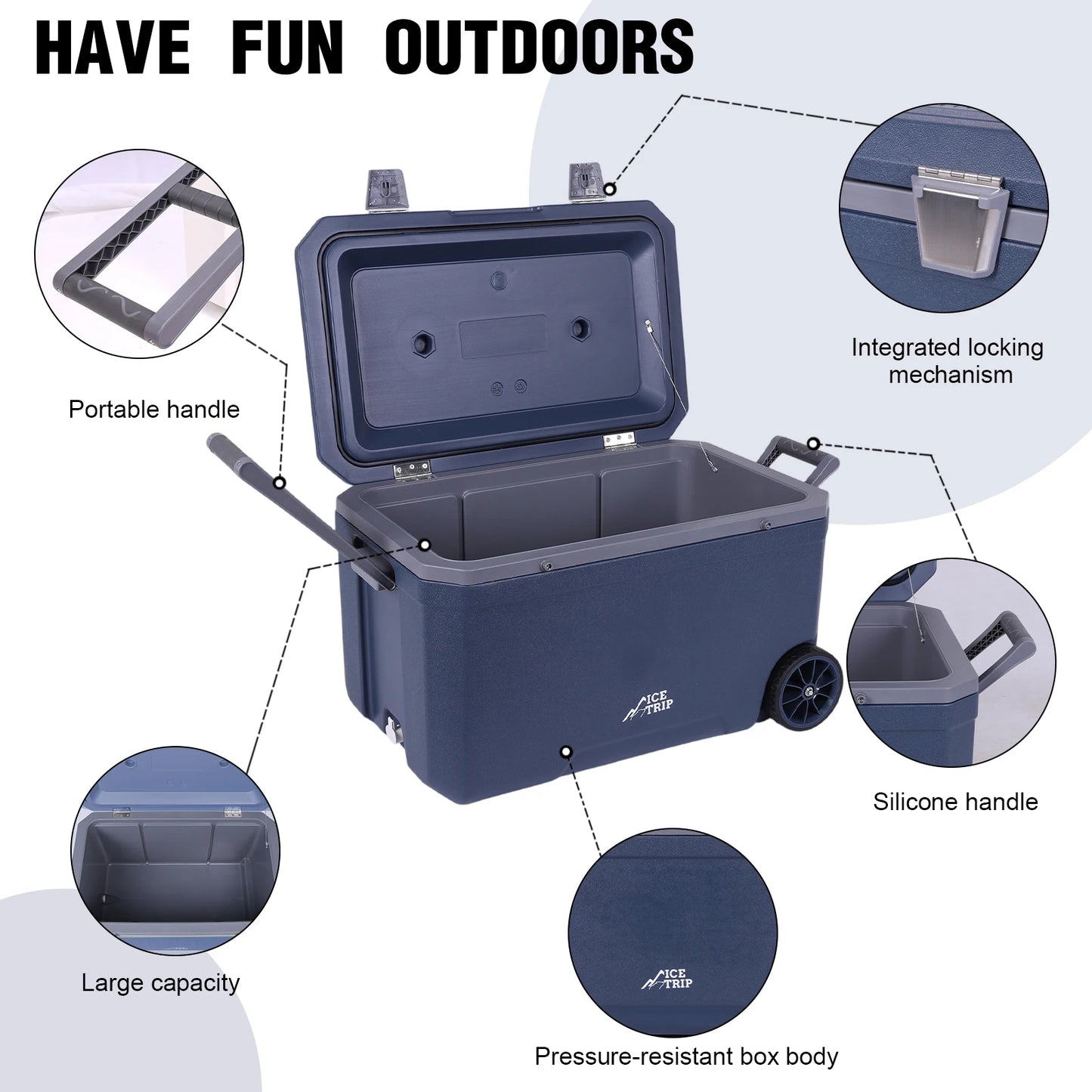 70L Portable Car Wheel Insulator Plastic Cooler Box Keep Food Warm Ice Chest Box for Beach Drink Beverage Camping Picnic Fishing