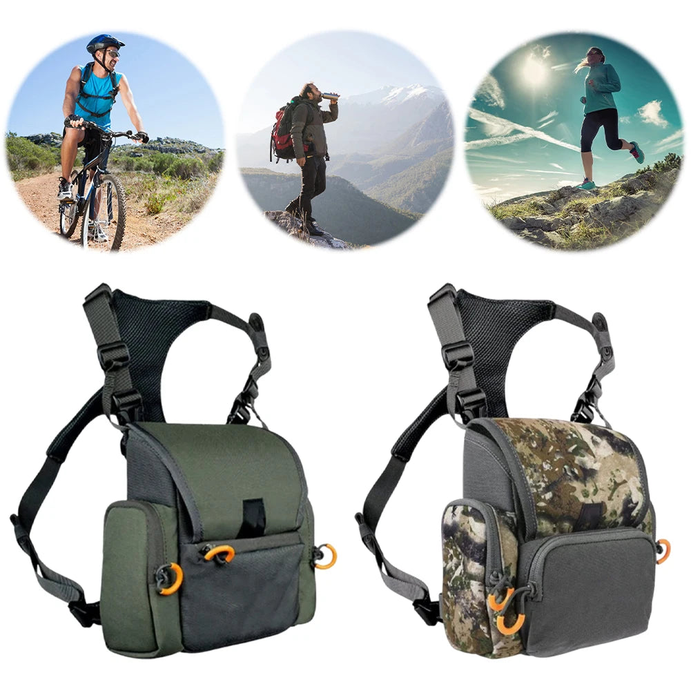 Bino Harness with Rain Cover with Rangefinder Pocket Adjustable Large Capacity Bino Case for Hunting Hiking