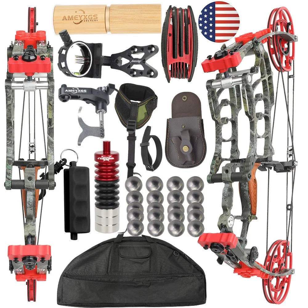 Compound Dual-use Bow Set 30-60lbs Adjustable Draw Weight 19" Axle 80% Let-off 420FPS High Speed Steel Ball Compatible Right Hand for Adults Outdoor Hunting Target Shooting Archery Accessories