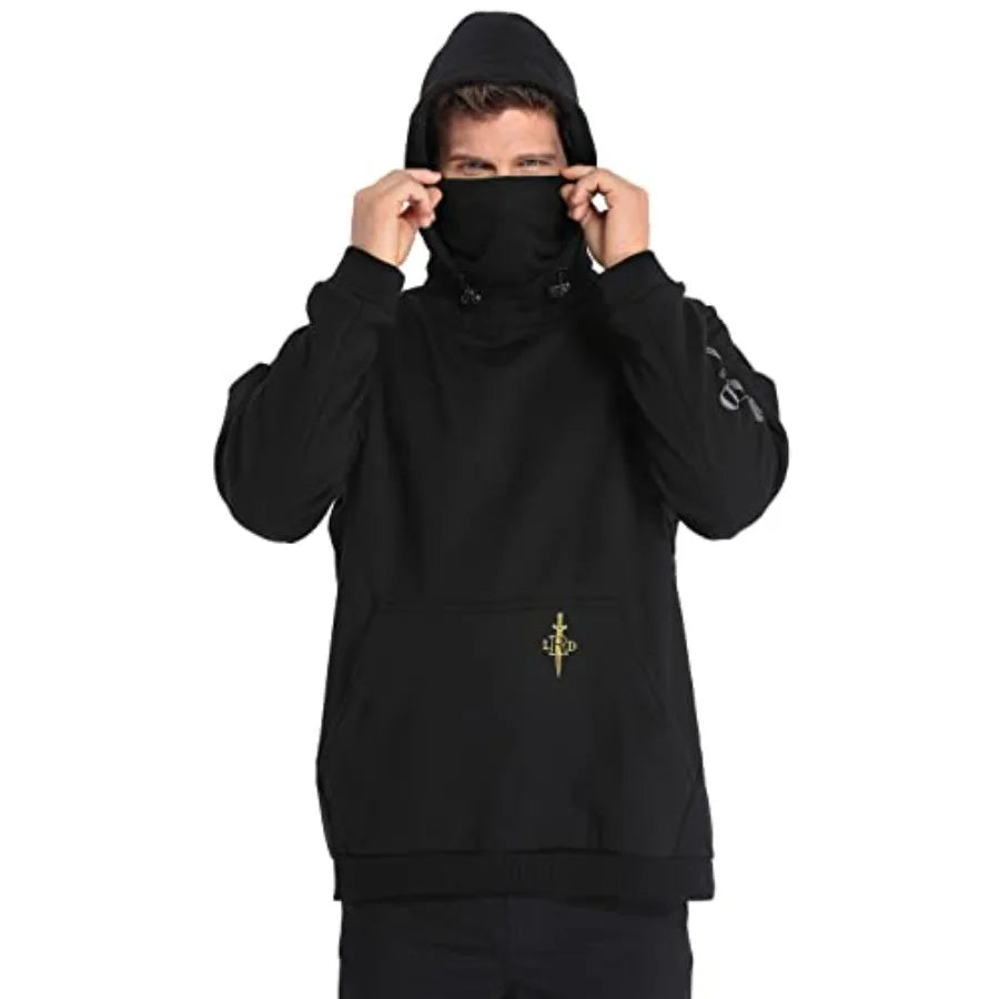 LRD Fleece Hoodie with Mask for Men Built in Gaiter Tactical Fishing Sweatshirt
