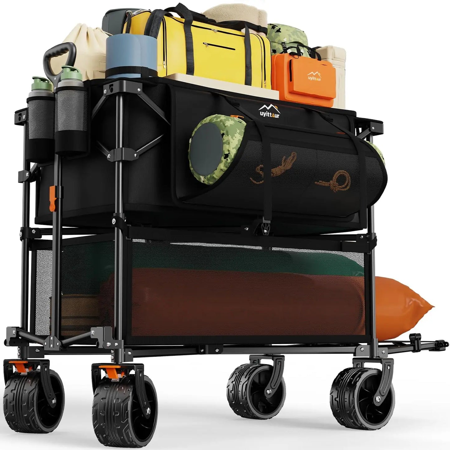 Foldable 50''L Extra Long Double Decker Wagon for Sport 400L Collapsible Heavy Duty Wagon Cart with Big Wheels Utility All-Terra