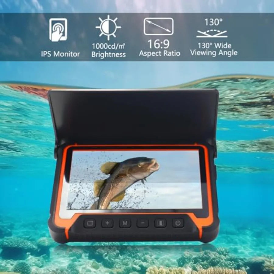 Portable fish finders for lake, boat, and ice fishing; waterproof PVC housing; black color; 7'' IPS screen, 1000TVL resolution,