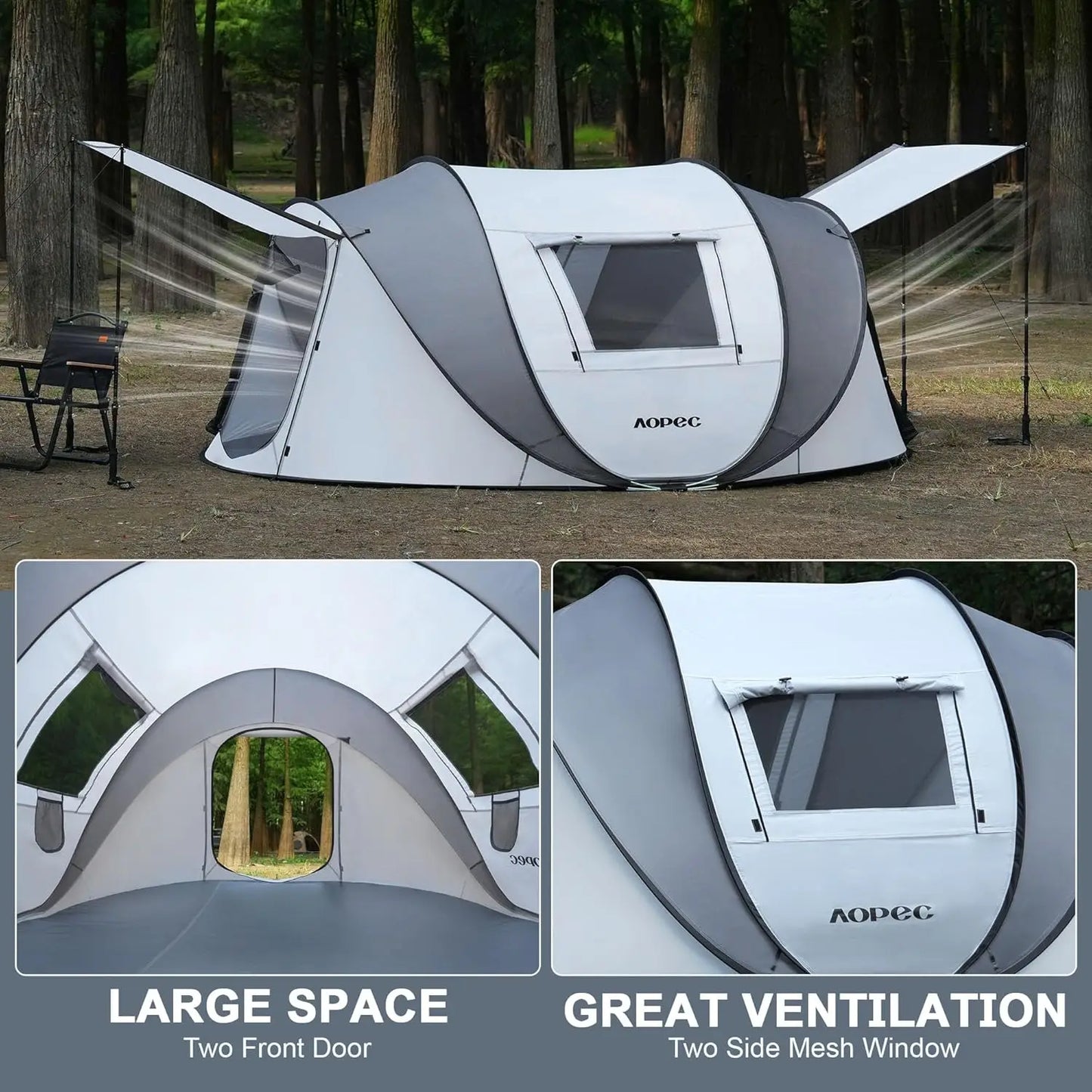 Pop Up Camping Tent 2/4/6 Person Instant Tent Waterproof PU4500mm, Spacious with Front Porch, Quick Setup Lightweight Portable