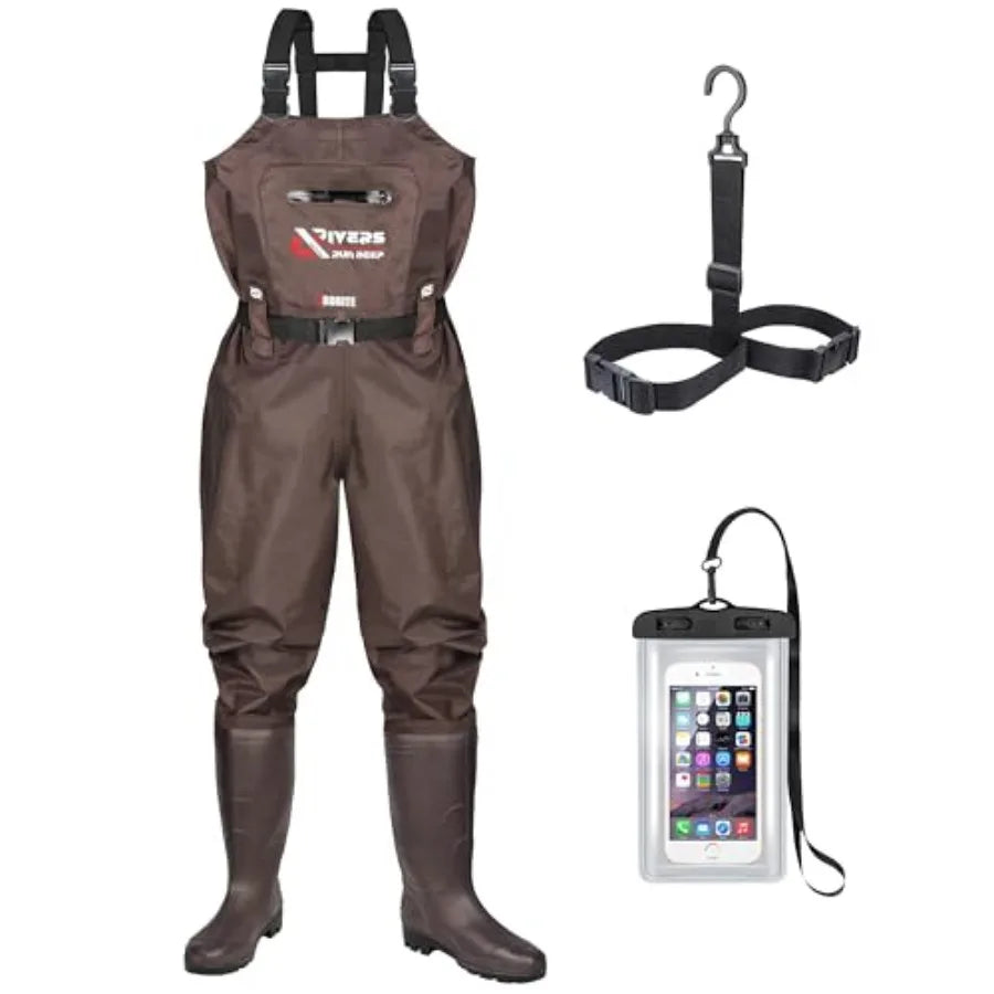 Upgraded 210D Nylon Chest Waders with Boots - Waterproof PVC Fishing and Hunting Waders for Men, Breathable Wading Gear