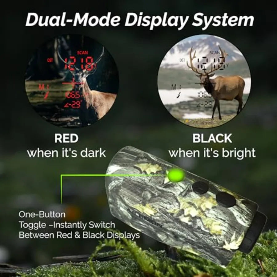 Hunting Laser Rangefinder Bow Range Finder Camo Distance Measuring Outdoor Wild 900Y with Red Display Distance/Angle/Scan 6X Ma