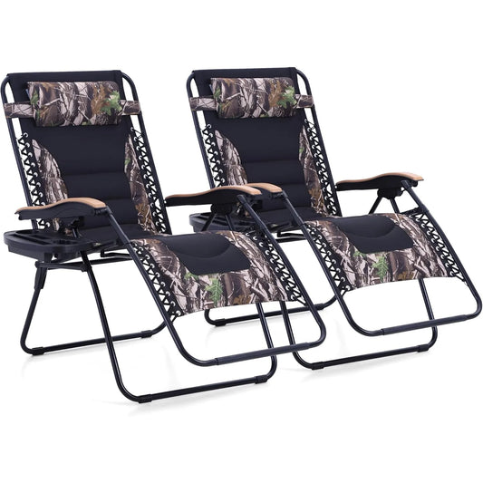 Extra Wide Zero Gravity Reclining Chairs Set of 2 Foldable Outdoor Lounge 400 lb Capacity Poolside Yard Camo