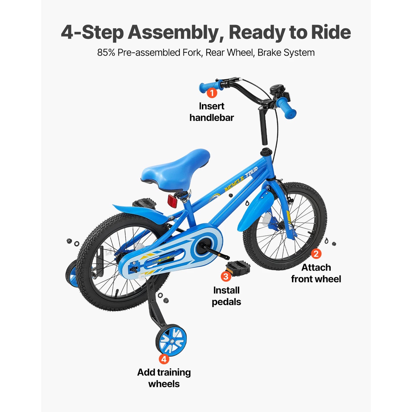 14/16/18in Kids Bike BMX Style Children Bicycle with Training Wheels Toddler Bike for Boys & Girls Learning to Ride