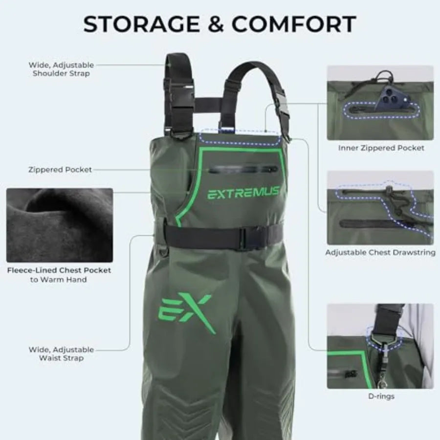 MarshPro Fishing Waders for Men, 0% Waterproof PVC Chest Waders with Slip-Resistant Boots