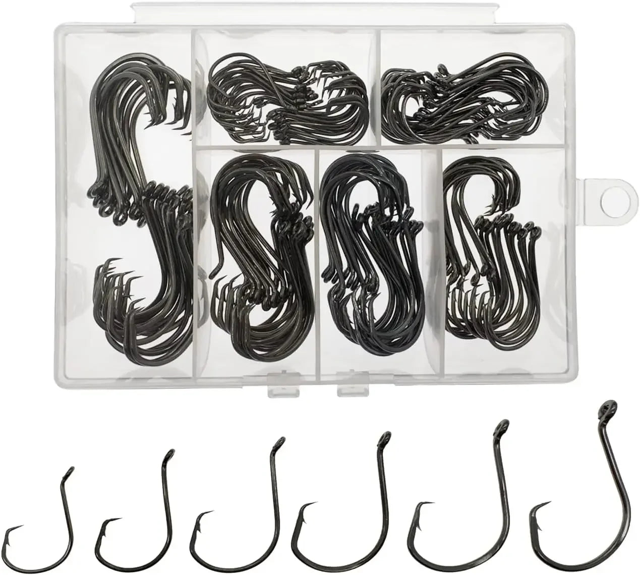 160PCS Circle Hooks for Saltwater Fishing, Sizes 1/0-8/0, High Carbon Steel with Portable Box