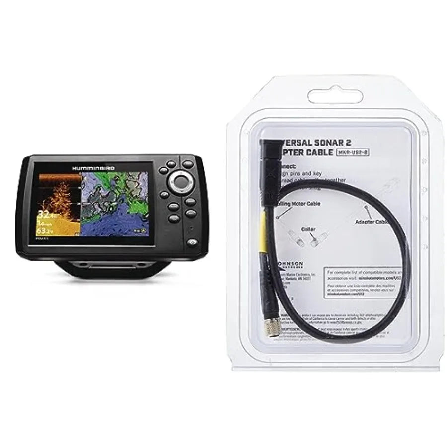 Helix 5 Fish Finder and Accessories Bundle for freshwater fishing, rugged plastic housing, black color, built-in GPS and CHIRP