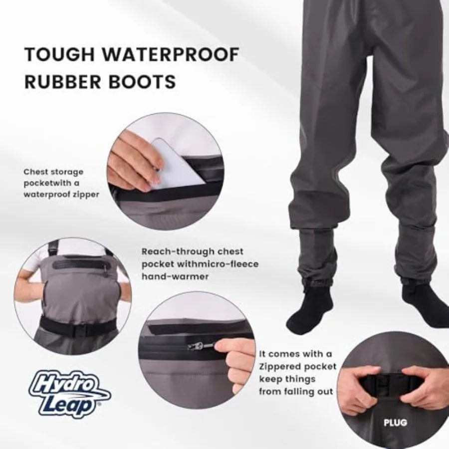 Fishing chest wader with stockingfoot, 3-ply nylon, breathable and waterproof, black, for men