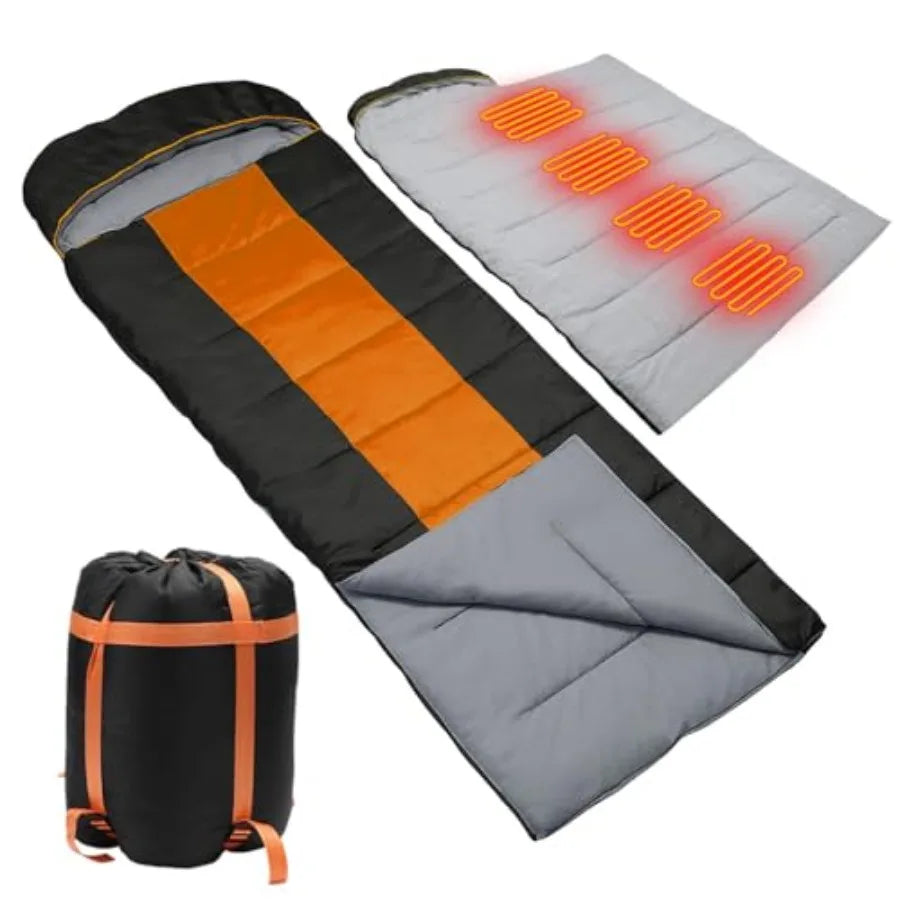 Heated - Portable USB Power Warm Sleeping Bag for Camping with 4 Heating Zones, Cold Weather Sleeping Bag for All Season Campin