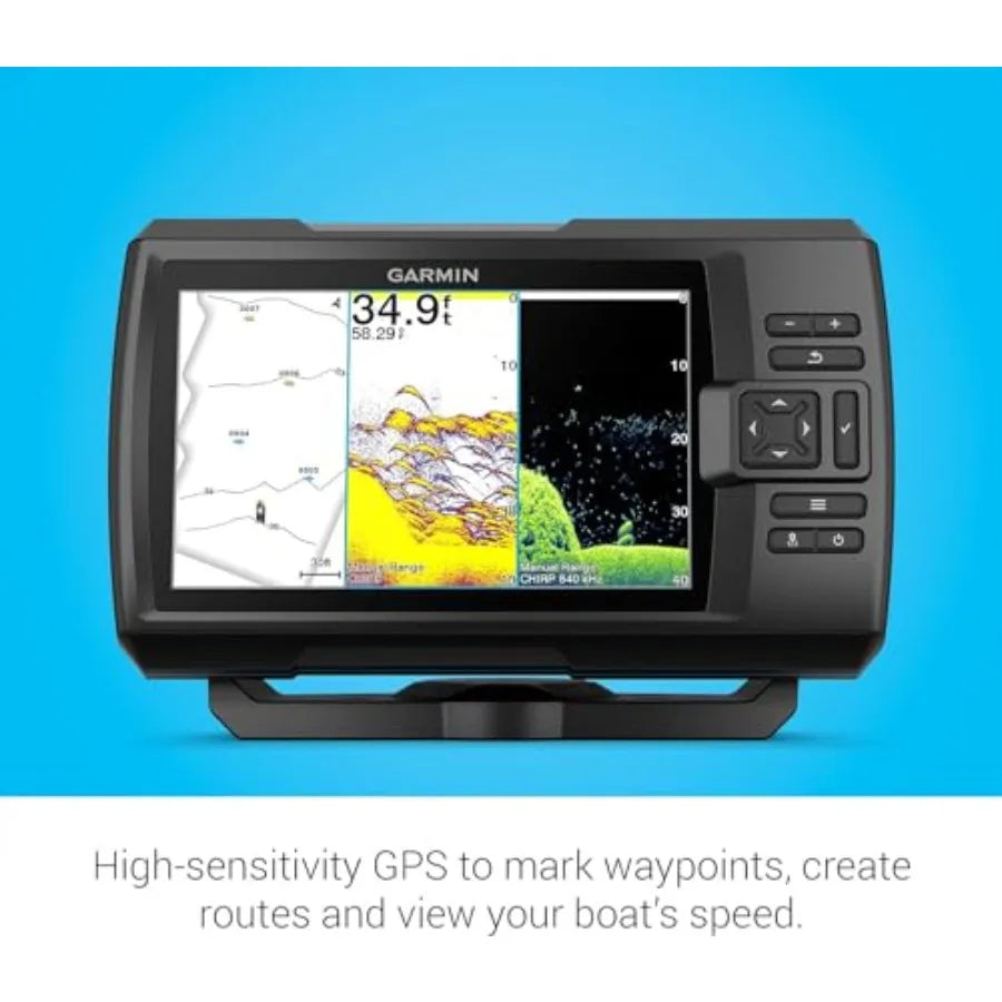 Fishfinder for fishing boats, PVC housing, black-gray, vivid scanning sonar with color palettes and easy-to-use 7-inch display