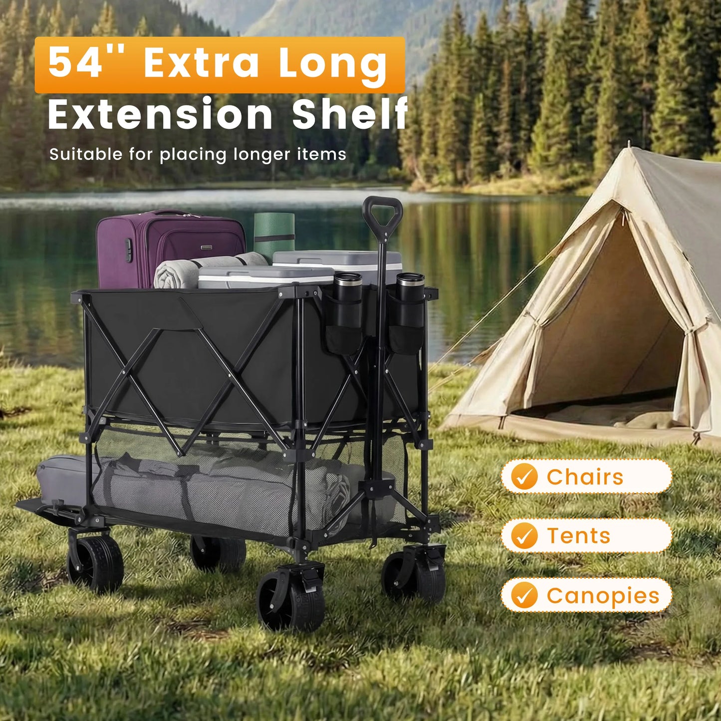 JHK Outdoor Double Decker Wagons Cart 440 lbs Large Capacity Collapsible Foldable Garden Beach Cart for Grocery Garden Camping