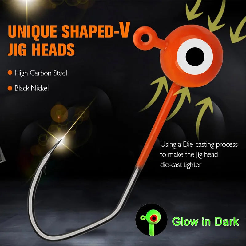 50pcs Round Ball Crappie Jig Heads Hook With Double Eyes Bass Trout Freshwater Saltwater Fishing Lure