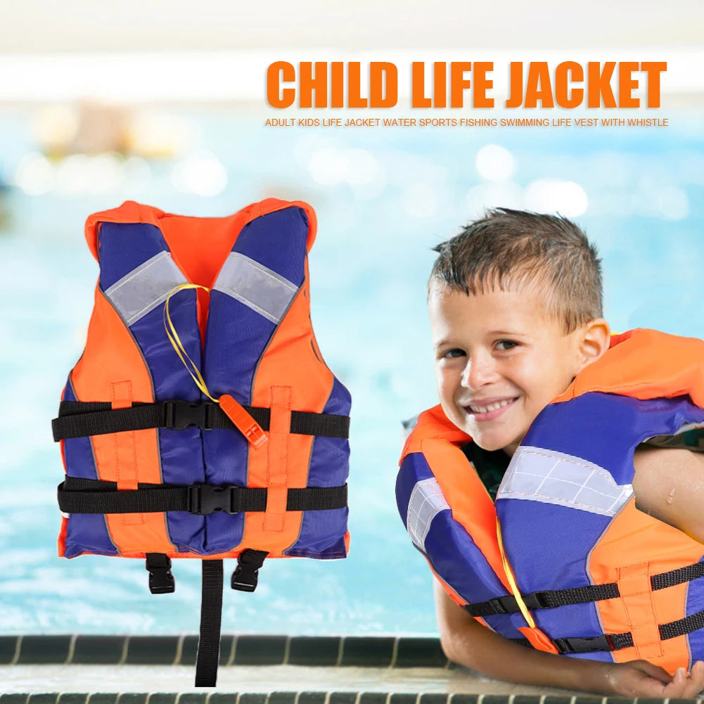 210D polyester Life Vest Adult Kids Life Vest Fishing Boating Life Jacket Wear-resistant with Whistle Reflective Strips