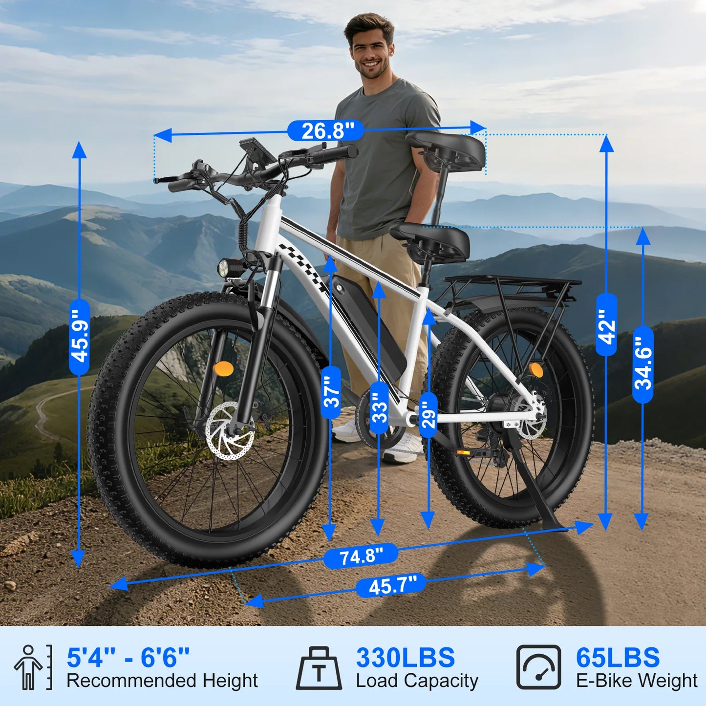 OBX Electric Bike for Adults 1500W Peak Motor 31MPH Fast Speed 48V 15Ah Battery 26" Fat Tire Mountain Ebike 360lbs Max Load Aluminum